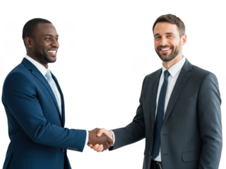 Diverse Businessmen Shaking Hands, Smiling and Agreeing on Deal in Studio isolated on transparent background
