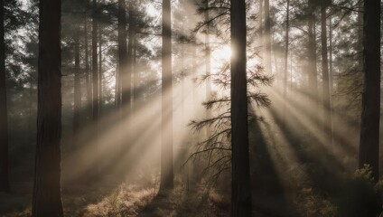 Sunbeams pierce through the dense forest canopy creating a mystical light show.