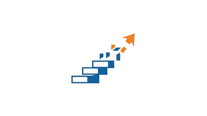 Obraz premium Business growth graph illustration showing upward trend with blue steps and orange arrow