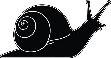 Silhouette Garden Snail Mollusk with Spiral Shell and Antennae Profile View Simple Vector Illustration © Tamjida Alam