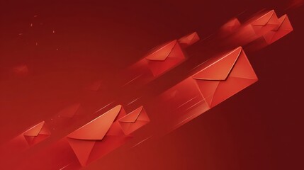 Red Digital Envelopes Moving Fast Through Dark Background for Email and Messaging
