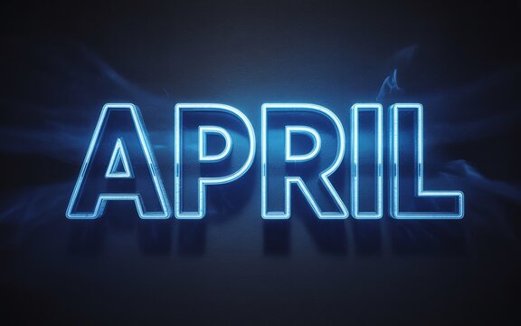 April Blue Neon Month Text for Corporate Business Calendar Planning, Spring Season Marketing Events, and Creative Digital Social Media Ads - Powered by Adobe