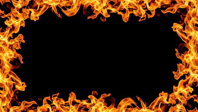 Fire flames border on black background.