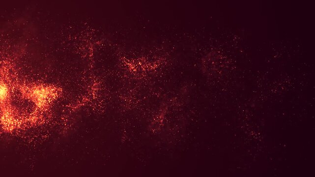 Animated fiery particles flare and dissipate in the darkness, creating a dynamic interplay of movement and light. A background of particles moving through space.