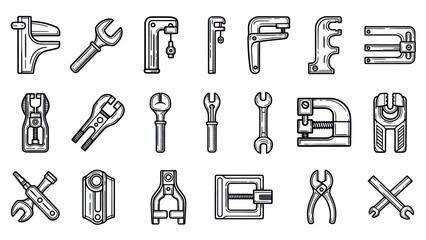 Fototapeta premium Collection of various tools and instruments in detailed engraving style