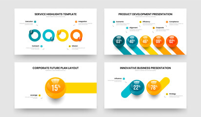 Fototapeta premium Corporate Performance Four Five One Two Step Graph Slide Template Vector Illustration Set. Sales Analysis 4 5 1 2 Option Infographic Presentation Layout Bundle.