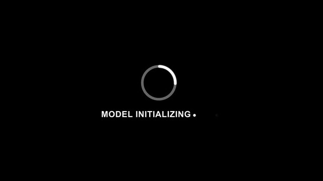Loading animation model initializing progress bar circle on black background with white text technology concept for software app or website startup sequence