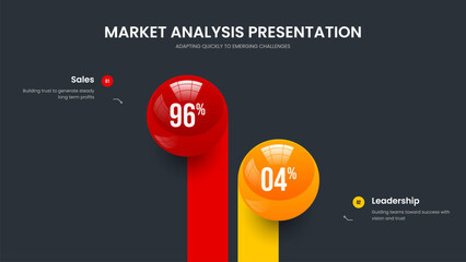 Company Showcase Two Element Diagram Frame Layout. Financial Introduction Slideshow Template Vector Illustration. Professional Plan 2 Option Graph Slide Design.