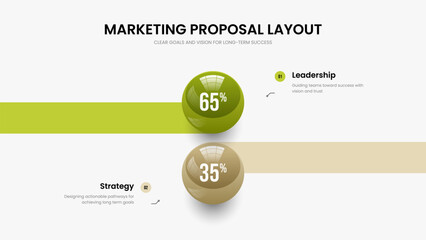 Fototapeta premium Marketing Insight Slide Layout Vector Illustration. Service Overview 2 Option Diagram Presentation Design. Educational Review Two Step Chart Slideshow Template.