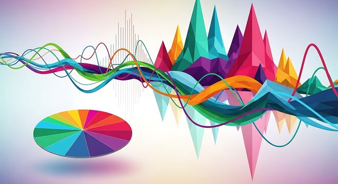 Abstract colorful sound wave and spectrum visualization with a color wheel, representing audio, music, and data analysis - Powered by Adobe