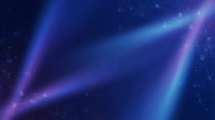 Minimal abstract background for data privacy and digital security. Deep blue and violet tones, soft glowing light overlay, clean professional style, empty copy space.