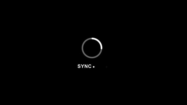 Loading synchronization animation with sync text on black background progress circle