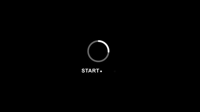 Loading screen animation with start button on black background progress circle
