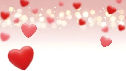 Romantic Background with Floating Red Hearts and Bokeh Lights