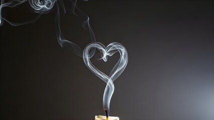 Smoke Heart Rising from an Extinguished Candle on Dark Background
