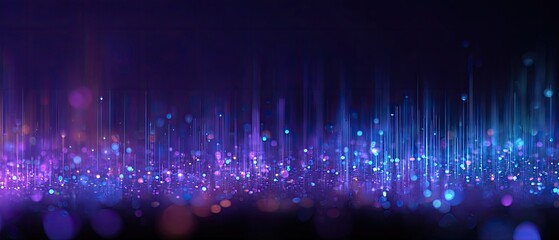 A vibrant abstract composition with flowing lines and blurred, glowing particles in shades of purple and blue