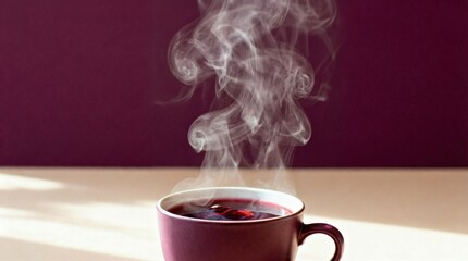 Hot black currant tea in ceramic cup with steam
