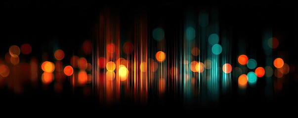 Abstract bokeh lights and vertical streaks in orange and teal against a dark background