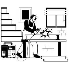 Industrial Welding Operation vector design, construction workers banner, Skilled labor scene, Civil Engineering Works stock illustration, Metal Fabrication Workshop concept