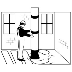 installing core support in interior space vector design, construction workers banner, Skilled labor scene, Civil Engineering Works stock illustration, Underfloor Heating and Structural Setup in Progre