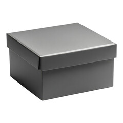 Gray box with a lid sits alone on a clear background on transparent background