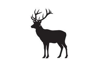 Obraz premium Standing Stag Profile Silhouette white background.