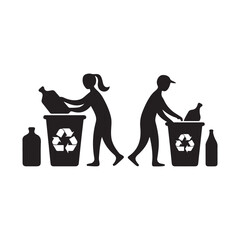  Black Color Recycling Awareness Silhouette for Global Recycling Day Eco Concept Silhouette Vector Illustration, Solid White Background.