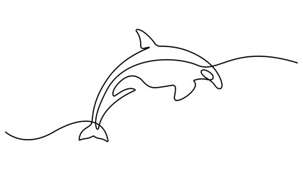 Obraz premium Continuous one line drawing of orca whale. One line of wild whale killer. Under ocean concept continuous line art. World Maritime Day. Sea whale icon line continuous drawing vector. Editable outline