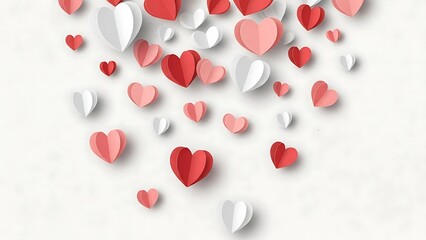 A cascade of paper hearts in varying shades of red and white creating a loving atmosphere