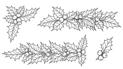 Obraz premium Holly leaves and berries illustrations set.