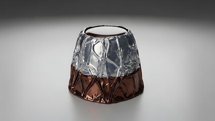 A solitary chocolate confection partially unwrapped revealing foil and a patterned base sits isolated