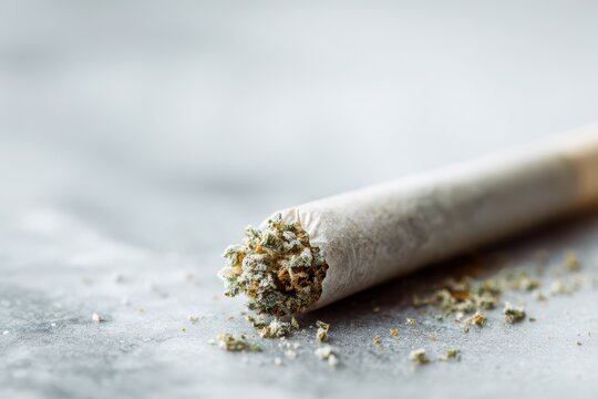 Macro shot of a rolled cannabis joint with medical context and soft lighting