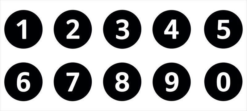 Black and white numbers on circles for design vector.