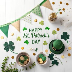 Set st patrick's day event decoration on white background