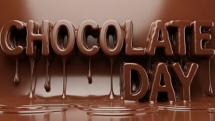A delicious and glossy rendering of the word chocolate day made entirely of flowing chocolate