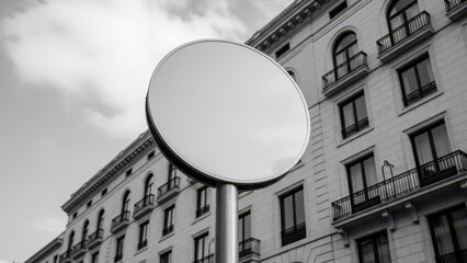 Blank round sign in front of old building