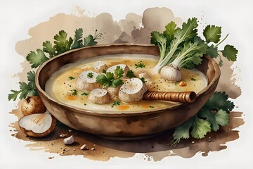 Turnip soup in a rustic bowl