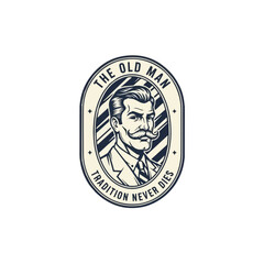 Naklejka premium Vintage Gentleman Portrait Logo with Mustache in Oval Frame, Suitable for Barber Shop, Men’s Grooming Brand, Classic Clothing, and Heritage Business