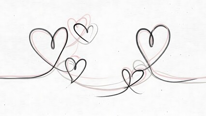 Delicate swirls forming multiple hearts in a minimalist artistic and flowing black and pink design