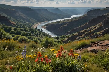 Wildflowers blooming along the gorge's rim