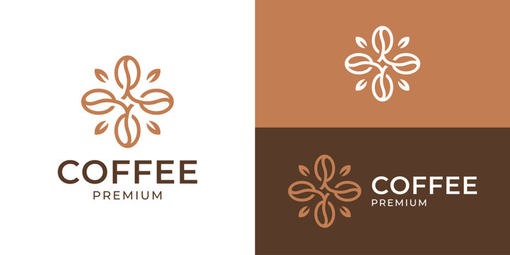 Creative simple coffee premium logo template. Coffee bean with flower for cafes logo design vector illustration.