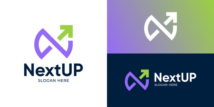 Creative modern next up logo template. Initial N with arrow up for Financial management logo design vector illustration.