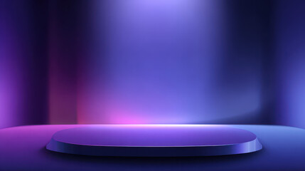 Vibrant Purple and Blue Gradient Spotlight Background for Product Presentation in a Dark Studio Environment
