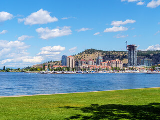 Waterfront walkway through the park in downtown of Kelowna
