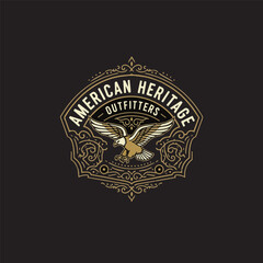 American Heritage Eagle Emblem Badge Logo for Outfitters, Outdoor Clothing Brand, and Classic Vintage Identity
