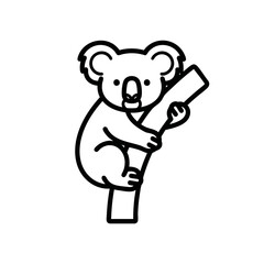 Cute koala hugging eucalyptus tree branch outline drawing Australia Day wildlife illustration