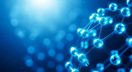 Glowing blue abstract molecular structure network represents advanced digital science and futuristic technology concepts