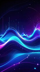 Vibrant Cybernetic Landscape Abstract Blue and Purple Light Waves with Data Points