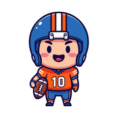 Fototapeta premium Adorable cartoon football player character wearing a blue helmet and uniform