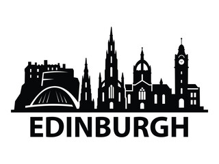 Edinburgh Scotland City Skyline Silhouette Illustration